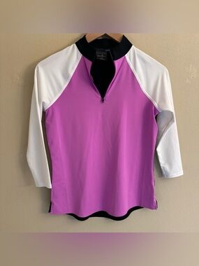 Belyn Key Sofia Golf 1/4 Zip Colorblock Top  Mock Neck UPF Tennis Preppy